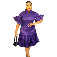 2024 New European and American  African Women Plus Size Five-point Sleeve Pleated Ruffled Dress African Clothes for Women SHOWLU FASHION STORE
