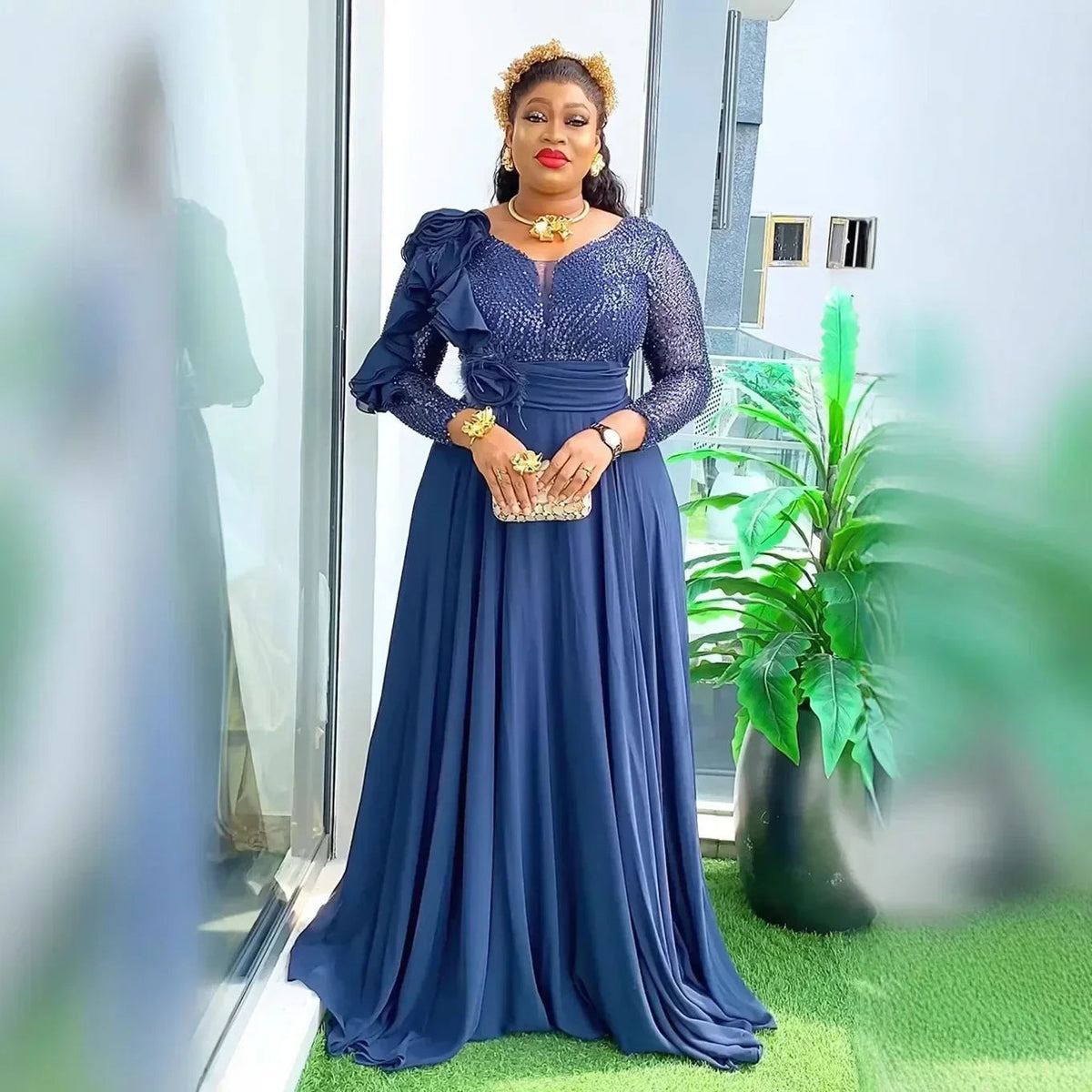 Sequin Elegant African Dresses for Women 2025 New Africa Clothing Plus Size Wedding Party Long Dress Dashiki Ankara Outfits Robe SHOWLU FASHION STORE
