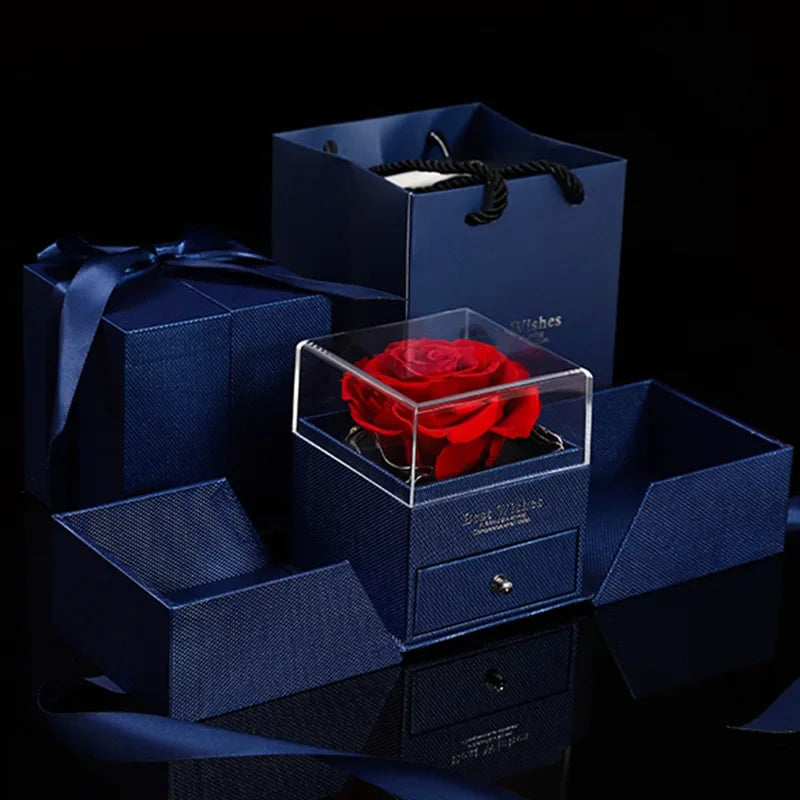 Rose Jewelry Gift Box Bow Packaging Luxury Double Door Drawer Necklace For Girlfriend Mom Simulation Flower Creative Romantic SHOWLU FASHION STORE