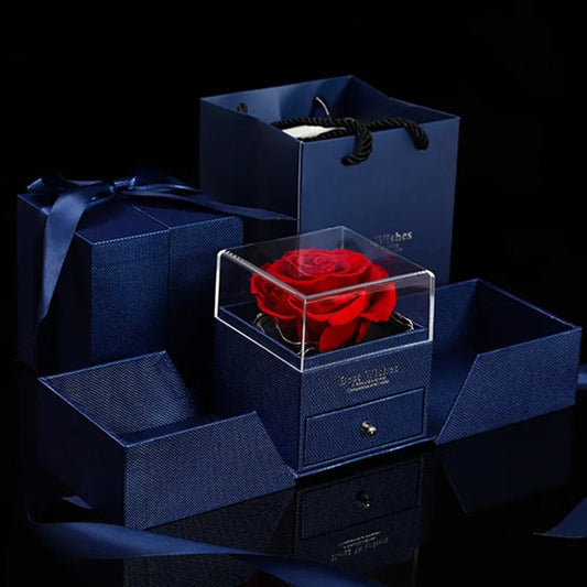 Rose Jewelry Gift Box Bow Packaging Luxury Double Door Drawer Necklace For Girlfriend Mom Simulation Flower Creative Romantic SHOWLU FASHION STORE
