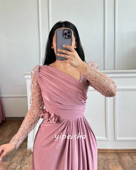 Customized Jersey Sequined Flower Beading Ruched Cocktail Party A-line V-neck Bespoke Occasion Gown Long Dresses SHOWLU FASHION STORE