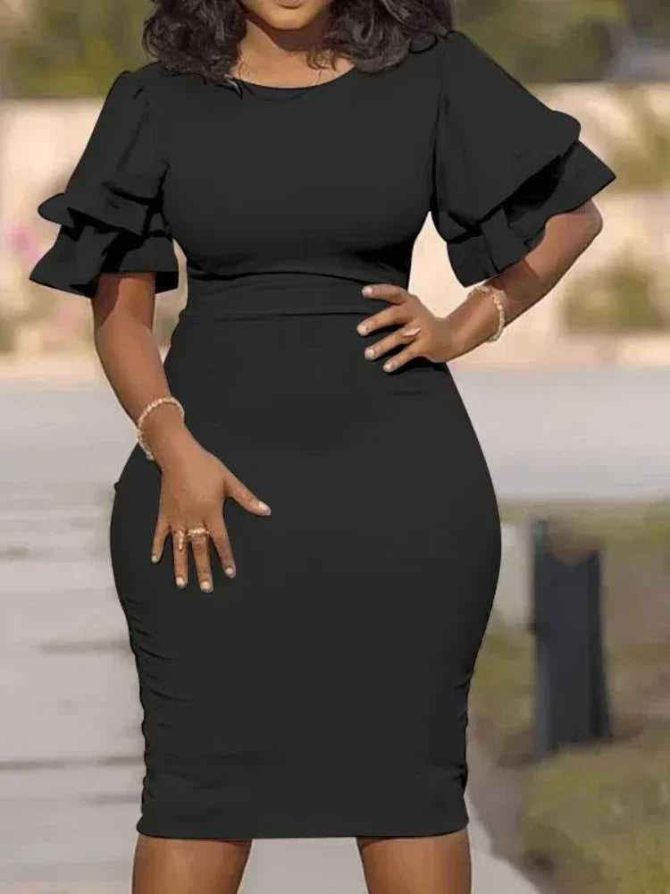 Chamliforve 2023 Dresses for Women Autumn Elegant Short Sleeve O-neck Plus Size Party Evening Bodycon Dress SHOWLU FASHION STORE