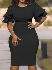 Chamliforve 2023 Dresses for Women Autumn Elegant Short Sleeve O-neck Plus Size Party Evening Bodycon Dress SHOWLU FASHION STORE