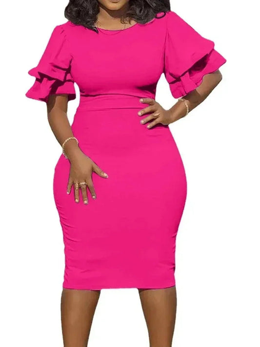 Chamliforve 2023 Dresses for Women Autumn Elegant Short Sleeve O-neck Plus Size Party Evening Bodycon Dress SHOWLU FASHION STORE