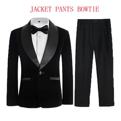 Children Formal Jacket Pants Bowtie 3PCS Photograph Suit Kids 1Year Birthday Party Dress Boys Wedding Performance Evening Set SHOWLU FASHION STORE