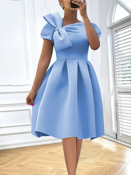Bow Dress Women Elegant Skater Puffy Birthday Party Bow Ball Gowns Elegant A Line Short Scuba Dress Homecoming Special Occasions SHOWLU FASHION STORE