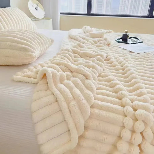 Winter Thick Warm Fleece Blanket Lightweight Luxury Solid Color Multifunctional Rabbit Fleece Blanket Bedroom Living Room Blanke SHOWLU FASHION STORE