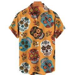 Skull Print Hawaiian Polo Shirt - SHOWLU FASHION STORE