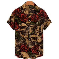 Skull Print Hawaiian Polo Shirt - SHOWLU FASHION STORE