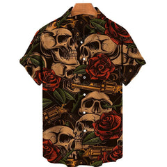 Skull Print Hawaiian Polo Shirt - SHOWLU FASHION STORE