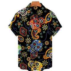 Skull Print Hawaiian Polo Shirt - SHOWLU FASHION STORE