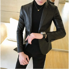 Showlu Fashion Store 0 Slim Fit Blazers Jackets For Men PU Leather Suit Coats Men Leather Jackets Male Business Casual Suit Coats Man Blazers Size 4XL