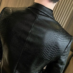 Showlu Fashion Store 0 Slim Fit Blazers Jackets For Men PU Leather Suit Coats Men Leather Jackets Male Business Casual Suit Coats Man Blazers Size 4XL