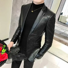 Showlu Fashion Store 0 159 / S Slim Fit Blazers Jackets For Men PU Leather Suit Coats Men Leather Jackets Male Business Casual Suit Coats Man Blazers Size 4XL