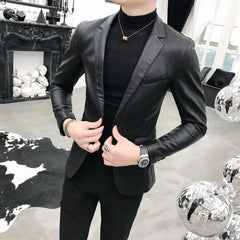 Showlu Fashion Store 0 161 / S Slim Fit Blazers Jackets For Men PU Leather Suit Coats Men Leather Jackets Male Business Casual Suit Coats Man Blazers Size 4XL