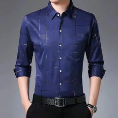 Showlu Fashion Store 0 2291 Navy Blue / L 88A (60-70kg) Smart Casual Men New Thin Plaid Smooth Shirts Long Sleeve Lapel Spring Autumn Clothing Koreon Male Loose Business Fashion Tops