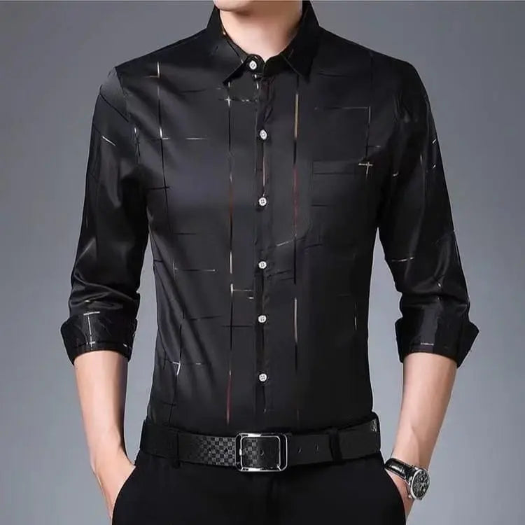 Showlu Fashion Store 0 2291 Black / L 88A (60-70kg) Smart Casual Men New Thin Plaid Smooth Shirts Long Sleeve Lapel Spring Autumn Clothing Koreon Male Loose Business Fashion Tops