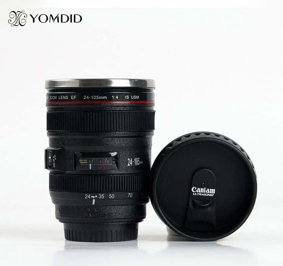 Showlu Fashion Store 0 Stainless Steel Camera EF24-105mm Coffee Lens Mug White Black Coffee Mugs Creative Gift Coffee Cups canecas tazas vaso caf