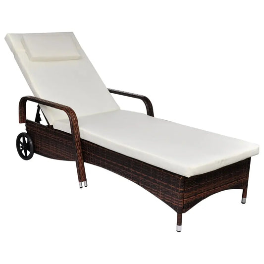 Emerald Ares Home & Garden Sun Lounger with Cushion & Wheels Poly Rattan Black