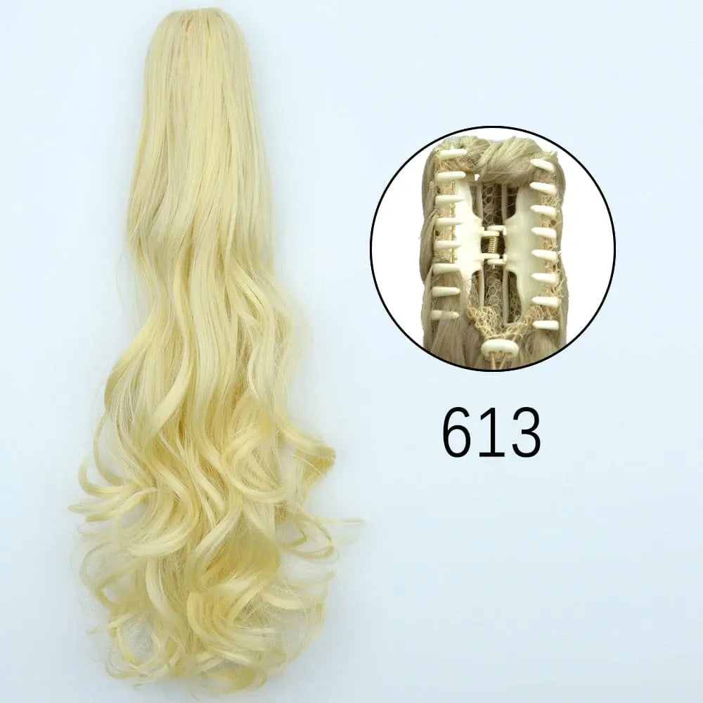 Showlu Fashion Store 0 613 1 / 24inches-60cm / China Synthetic Long Straight Claw Clip On Ponytail Hair Extensions 24Inch Heat Resistant Pony Tail Hair piece For Women Daily Party