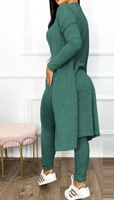 Two Piece Set Women Outfit 2023 Spring Fashion Drawstring Pocket Design U - Neck Sleeveless Skinny Jumpsuit & Long Sleeve Coat Set - SHOWLU FASHION STORE