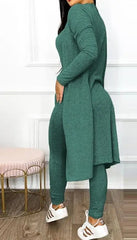 Two Piece Set Women Outfit 2023 Spring Fashion Drawstring Pocket Design U - Neck Sleeveless Skinny Jumpsuit & Long Sleeve Coat Set - SHOWLU FASHION STORE