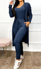 Two Piece Set Women Outfit 2023 Spring Fashion Drawstring Pocket Design U - Neck Sleeveless Skinny Jumpsuit & Long Sleeve Coat Set - SHOWLU FASHION STORE