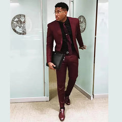 Burgundy 2 Pieces Suits for Men Slim Fit Custom Made Formal Business Suit Plus Size Trajes De Hombre ( Blazer + Pants） SHOWLU FASHION STORE