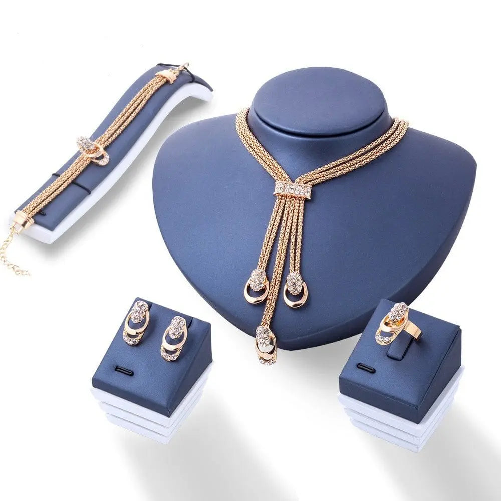 Showlu Fashion Store 0 Vintage Metal Zircon Jewelry Sets for Women Luxury Aesthetic Earrings for Women Wedding Party Bride Necklace 2023 New