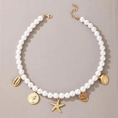 Showlu Fashion Store 0 Shell Vintage Style Simple 6MM Pearl Chain Choker Necklace For Women Wedding Love Shell Pendant Necklace Fashion Jewelry Wholesale