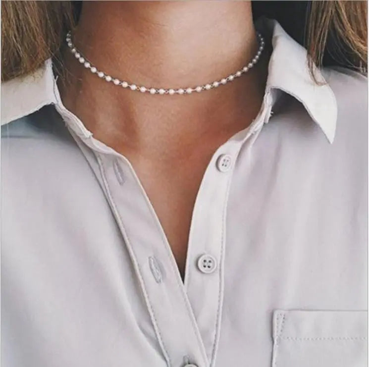 Showlu Fashion Store 0 pearl Choker Vintage Style Simple 6MM Pearl Chain Choker Necklace For Women Wedding Love Shell Pendant Necklace Fashion Jewelry Wholesale