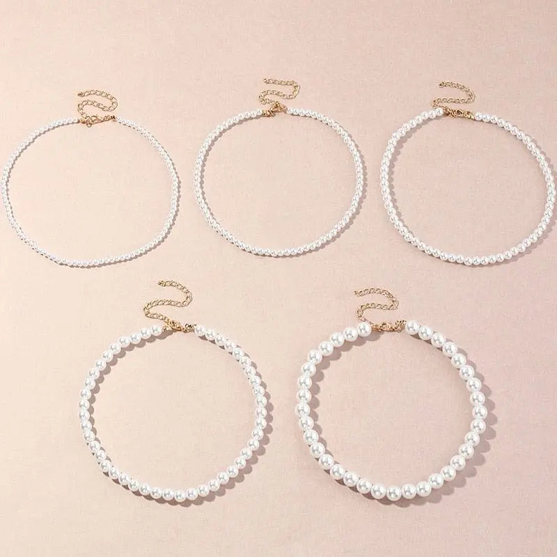 Showlu Fashion Store 0 Vintage Style Simple 6MM Pearl Chain Choker Necklace For Women Wedding Love Shell Pendant Necklace Fashion Jewelry Wholesale