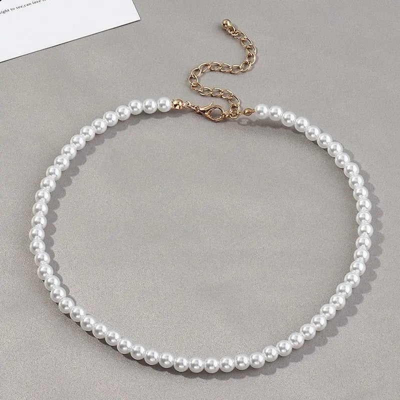 Showlu Fashion Store 0 Vintage Style Simple 6MM Pearl Chain Choker Necklace For Women Wedding Love Shell Pendant Necklace Fashion Jewelry Wholesale