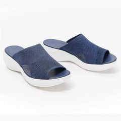  Showlu Fashion Store 0 Blue / 35 Women Open Toe Casual Slippers  Breathable Outdoor Beach Platform Sandals Plus Size Solid Color Wedges Shoes Sandalias