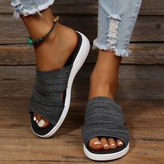  Showlu Fashion Store 0 Black / 35 Women Open Toe Casual Slippers  Breathable Outdoor Beach Platform Sandals Plus Size Solid Color Wedges Shoes Sandalias