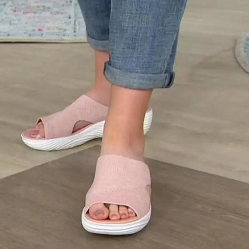  Showlu Fashion Store 0 Women Open Toe Casual Slippers  Breathable Outdoor Beach Platform Sandals Plus Size Solid Color Wedges Shoes Sandalias