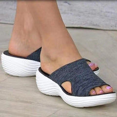  Showlu Fashion Store 0 Women Open Toe Casual Slippers  Breathable Outdoor Beach Platform Sandals Plus Size Solid Color Wedges Shoes Sandalias