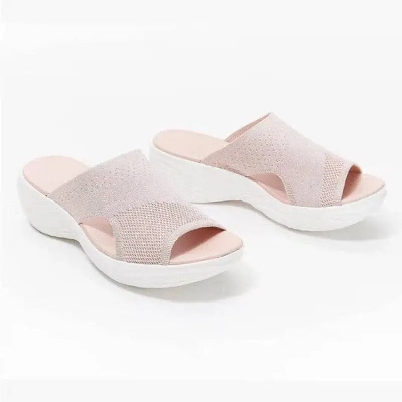  Showlu Fashion Store 0 Pink / 35 Women Open Toe Casual Slippers  Breathable Outdoor Beach Platform Sandals Plus Size Solid Color Wedges Shoes Sandalias