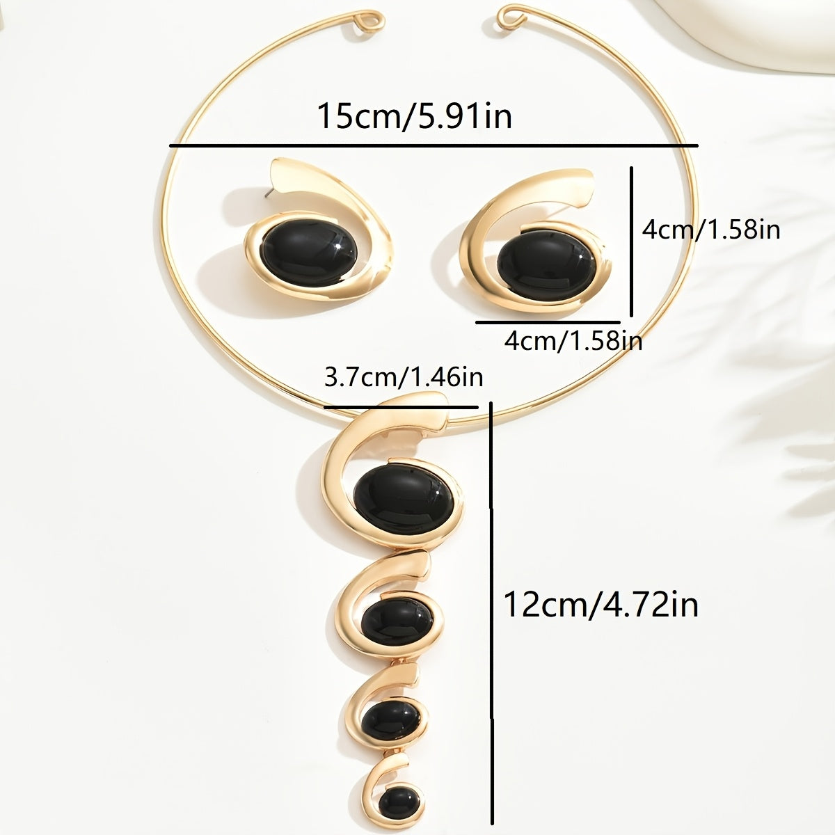 3pcs Chic & Sexy Jewelry Set with Black Acrylic Geometric Spiral/Snail Design - Golden-Tone Zinc Alloy Necklace and Earrings for Daily Wear & Parties SHOWLU FASHION STORE