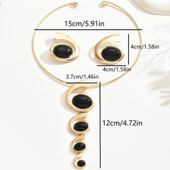 3pcs Chic & Sexy Jewelry Set with Black Acrylic Geometric Spiral/Snail Design - Golden-Tone Zinc Alloy Necklace and Earrings for Daily Wear & Parties SHOWLU FASHION STORE