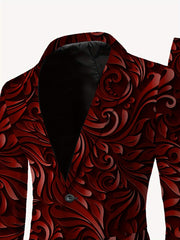 Men'S Casual Blazer and Trousers Set - Stylish Red Floral Pattern, Slim Fit, Polyester, Long Sleeve with Pockets, Perfect for All Seasons SHOWLU FASHION STORE