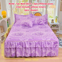 2/3pcs Printing Ruffled Edge Soft Comfortable Breathable Bed Skirt Set (Bed Skirt *1+ Pillowcase*1/2, Without Core) Multiple Sizes Available, All-season Availability, Machine Washable, Mattress Cover, Printing Bedding Set, fo SHOWLU FASHION STORE
