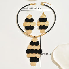 3pcs Vintage Hip Hop Jewelry Set, Iron Fingerprint Piece Link Necklace and Tassel Earrings, Creative Long Tassel Drop Earrings and Necklace Set, for Daily and Party Occasions SHOWLU FASHION STORE