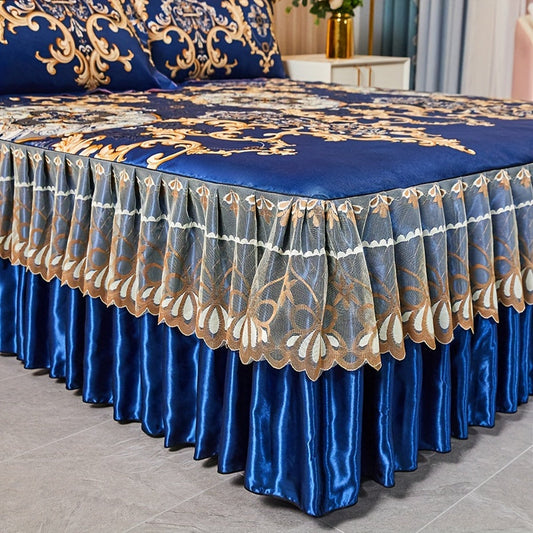2pcs/3pcs Jacquard Bed Skirt Set with Pillowcases, Lace Hem, Floral Pattern, Soft & Comfortable, Machine Washable, Polyester 100%, Contemporary Style, Woven Fabric, 120g - Single/Double Size Options SHOWLU FASHION STORE