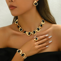 5pcs Elegant Jewelry Set with Black Acrylic Geometric Spiral & Snail Design - Golden-Toned Necklace, Bracelet, Stud Earrings, Ring - Ideal for Daily Wear & Parties, Vintage Jewelry SHOWLU FASHION STORE