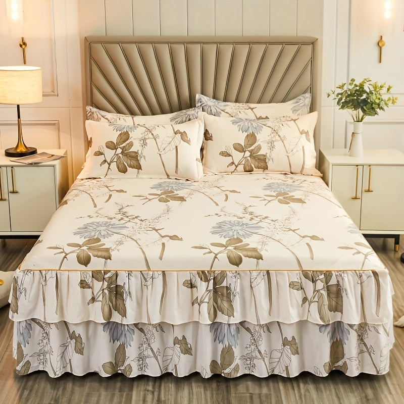 2/3pcs (Two/Three Piece Set) New Style Printed Ruffled Soft And Comfortable Breathable Bed Skirt (Includes One Bed Skirt And One/Two Pillowcases, Pillow Core Not Included) Bed Skirt, Bed Cover, Bed Set, Mattress Protector, Ma SHOWLU FASHION STORE