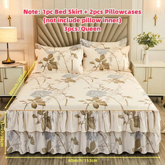 2/3pcs (Two/Three Piece Set) New Style Printed Ruffled Soft And Comfortable Breathable Bed Skirt (Includes One Bed Skirt And One/Two Pillowcases, Pillow Core Not Included) Bed Skirt, Bed Cover, Bed Set, Mattress Protector, Ma SHOWLU FASHION STORE