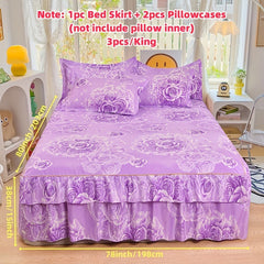 2/3pcs Printing Ruffled Edge Soft Comfortable Breathable Bed Skirt Set (Bed Skirt *1+ Pillowcase*1/2, Without Core) Multiple Sizes Available, All-season Availability, Machine Washable, Mattress Cover, Printing Bedding Set, fo SHOWLU FASHION STORE