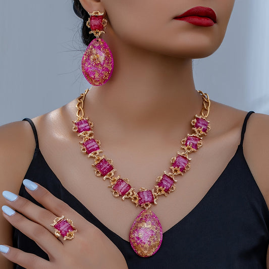 Vintage Elegant Luxury Jewelry Set for Wedding, including Necklace, Earrings, and Rings, with Gemstones, for Women, for Festivals, Birthdays, Dates, Balls, Banquets, Weddings, Parties, Vacations, and Shopping SHOWLU FASHION STORE