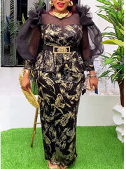 African Dresses for Women New Fashion Plus Size Sequin Evening Party Long Dress Dashiki Ankara Outfits Robe African Clothes - SHOWLU FASHION STORE